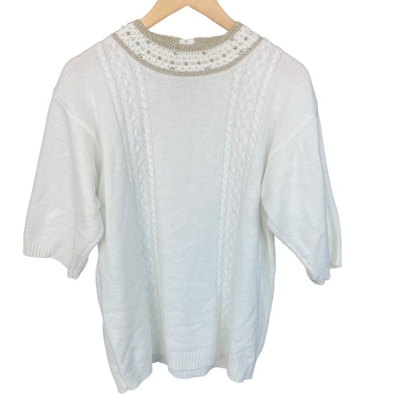Vintage Regency Collection Sweater Womens Extra Large White Beaded Cable Knit - Picture 1 of 11